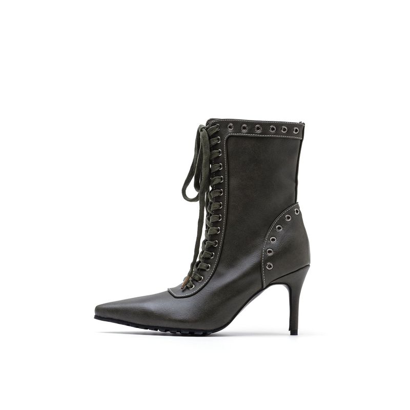 Eyelet Lace-Up Walker Heel(Khaki)