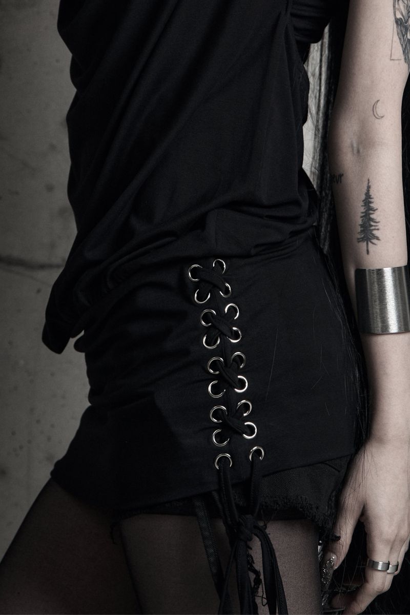 [label] cowl-neck side lace-up one-piece BLACK