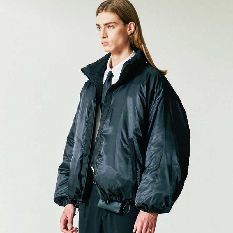 reversible wrinkles nylon high neck puffer