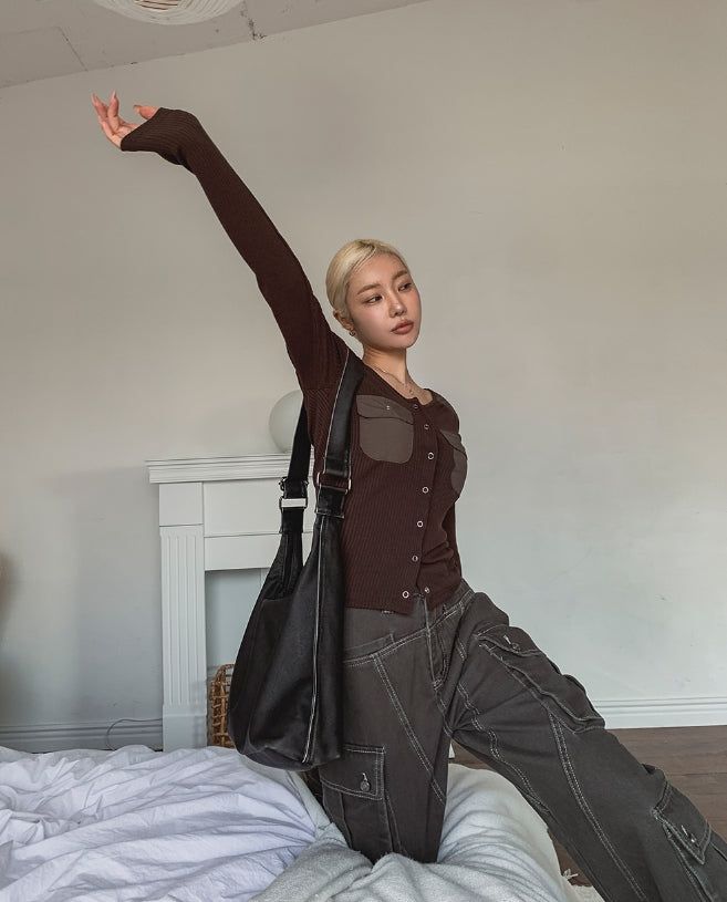 Torti cut stitch denim cargo pants
