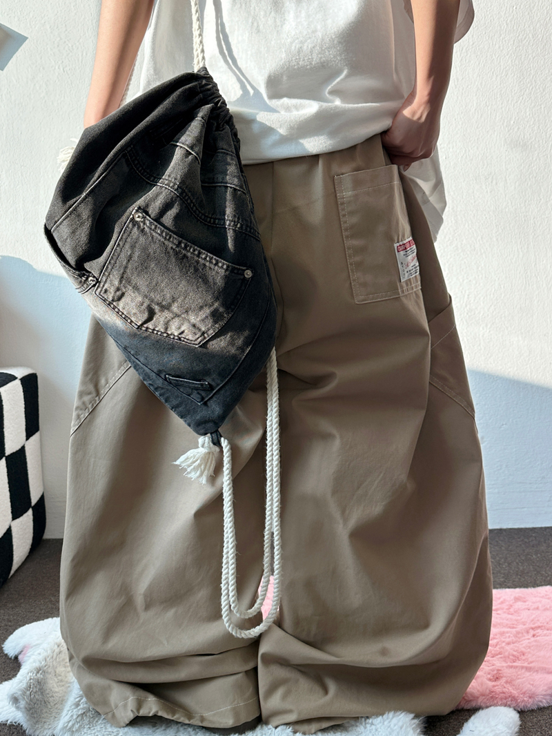 BACK PATCH 🇺🇸 COTTON RIVET BALLOON LONG PANTS 🍰💚🤎🖤 - 4 COLORS
