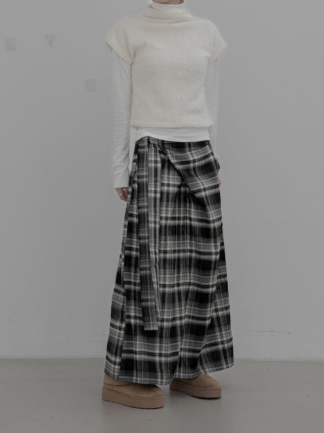 Check Strap Wrap Long Skirt