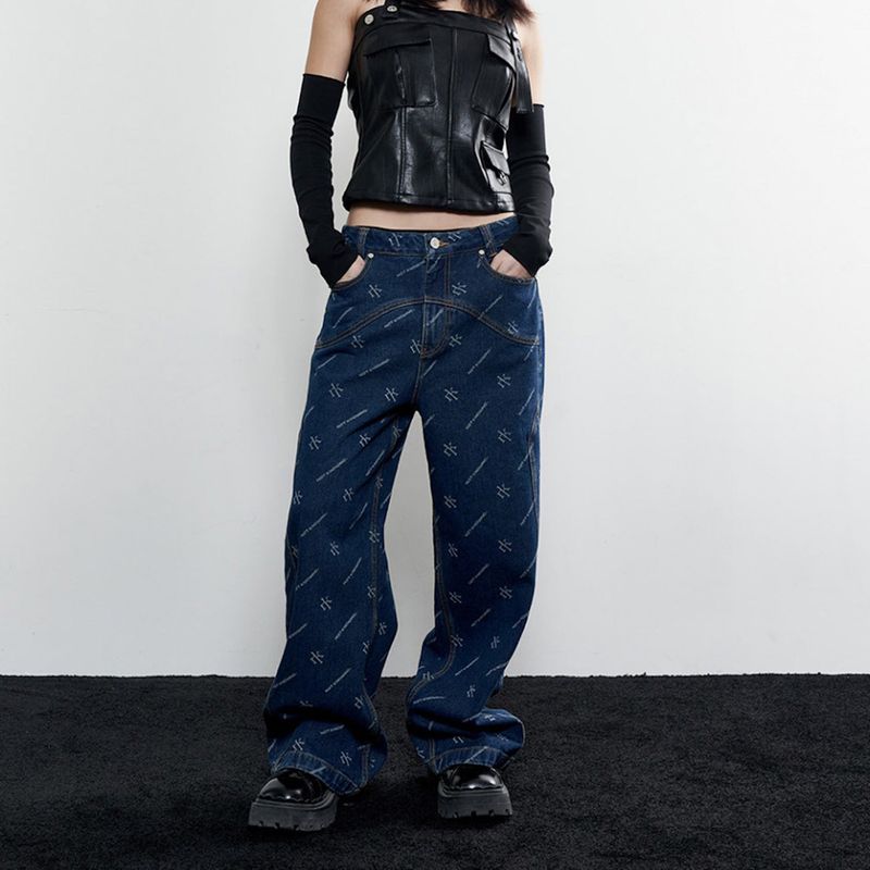 NOTKNOWING(ノットノーイング)の「Curved Wide Denim Pants (DEEP BLUE)(Pants)」