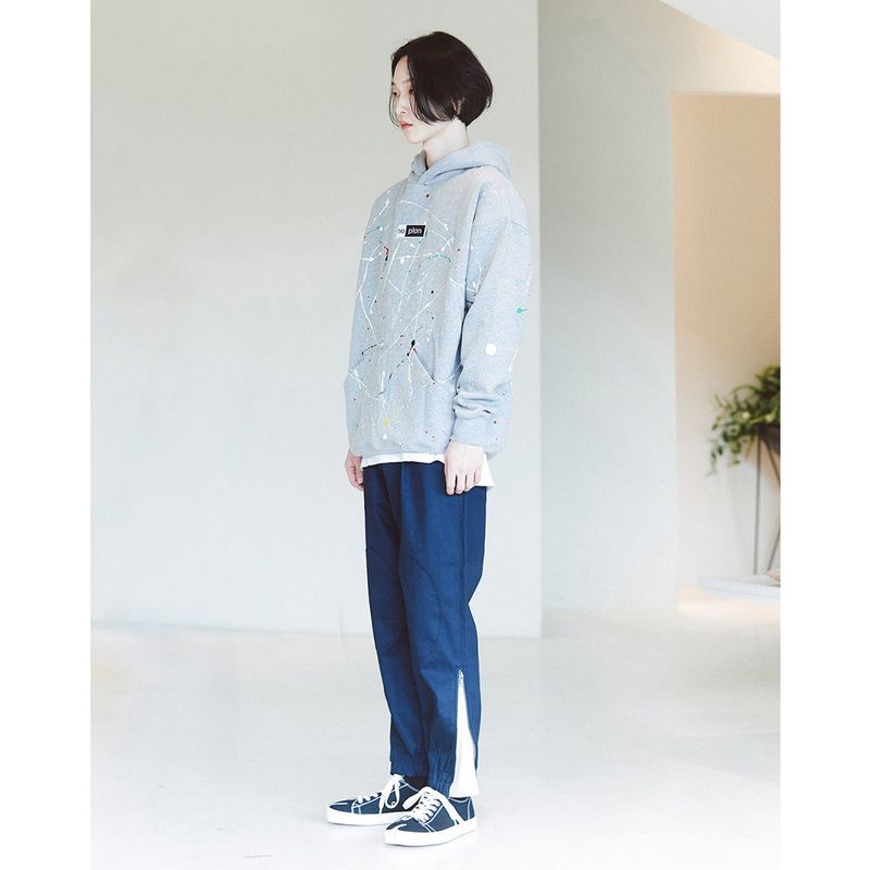 DAMP NO PLAN BOX LOGO PAINT DROP HOODY_GRAY