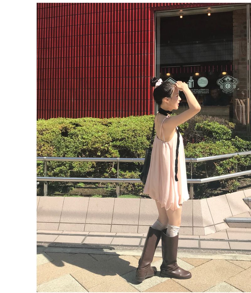 Peach Hug Ribbon Slip Pumkin Sleeveless Mini Dress