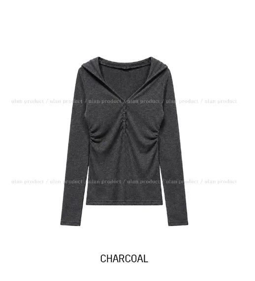Leon V-Neck Button Slim Hoodie