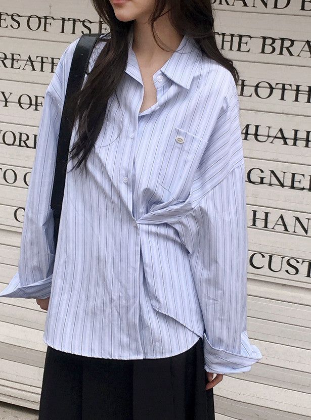 Today Loose Button Wrap Stripe Shirt (3color)