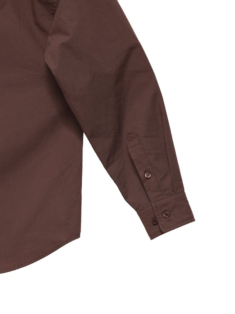 6CRAYON Patchwork Basic Brown Cotton Poplin Embroidered Shirt