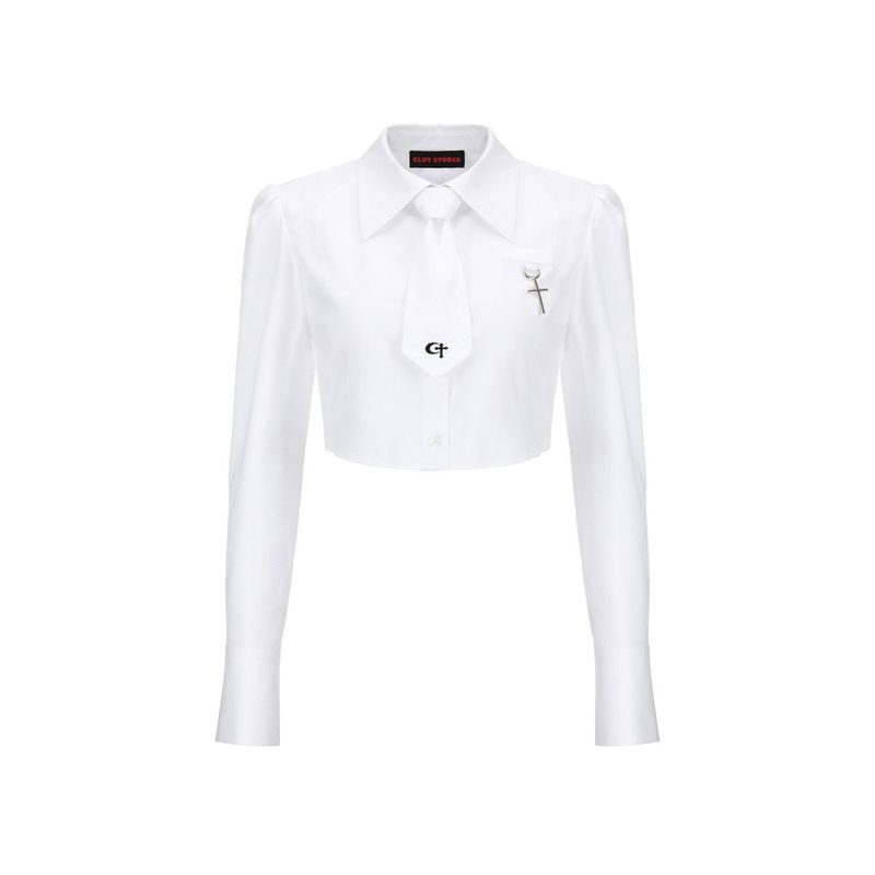 0 1 necktie crop shirt - WHITE