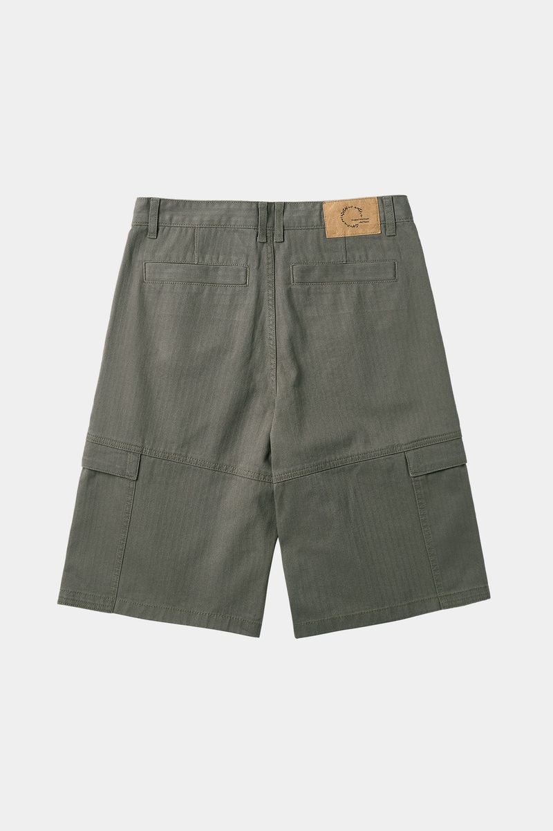 パネルドカーゴポケットヘリンボーンツイルショーツ (Washed Khaki)