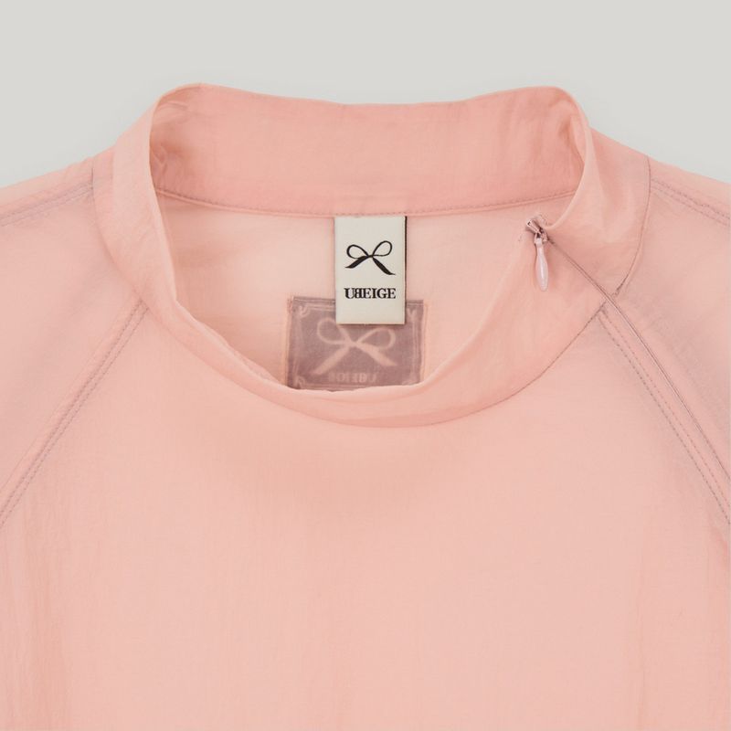 Pink Nylon Ruffle Blouse