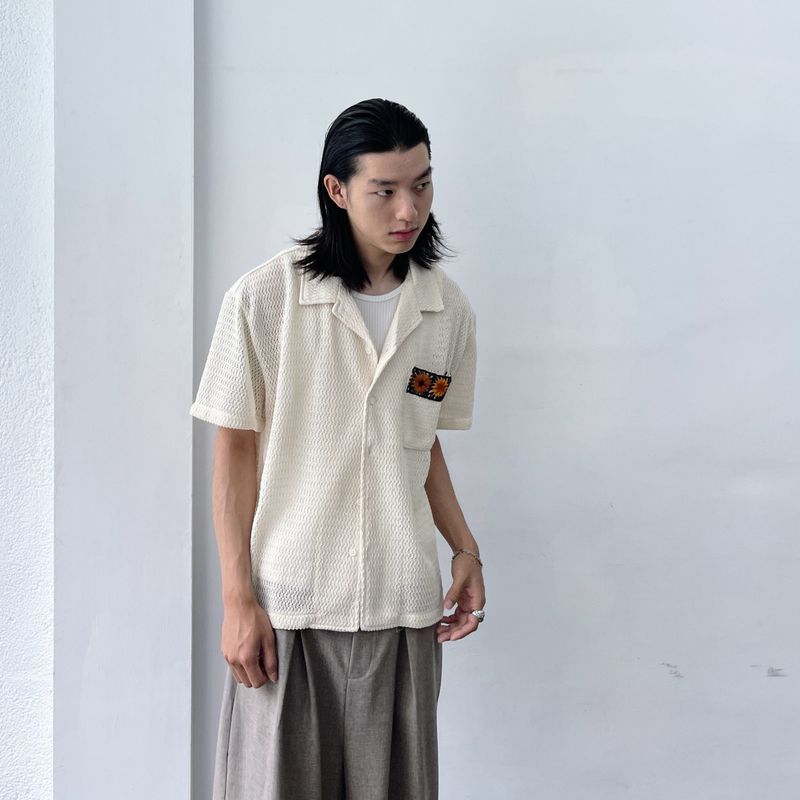 Textured Patch Pocket Short Sleeve Shirt