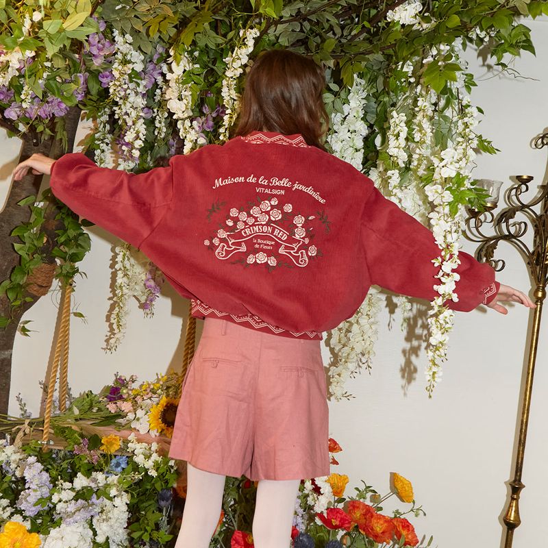 Flower Embroidered Corduroy Jumper