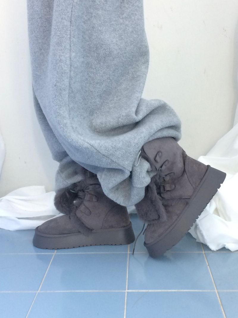 Suede Rabbit Fur Boots