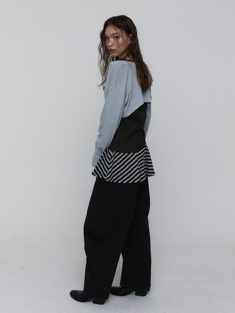 Striped Mini Skirt_Charcoal