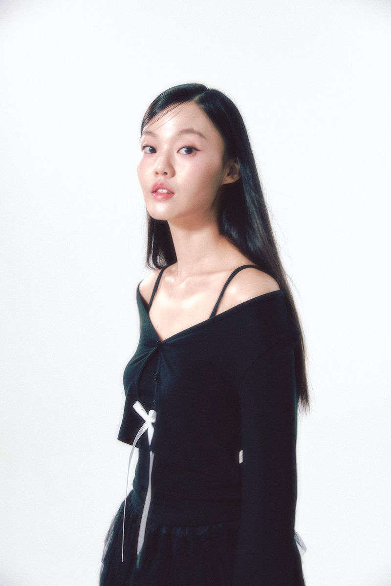 Knit Ribbon Shirring Top Set Black