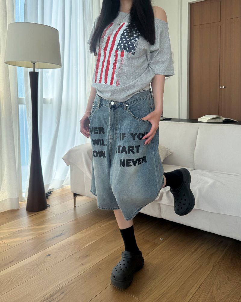 [Unisex] バミューダデニムパンツ