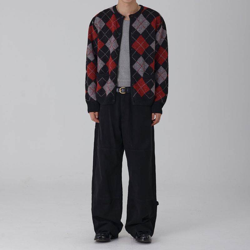 REVIVE ARGYLE CHECK CARDIGAN