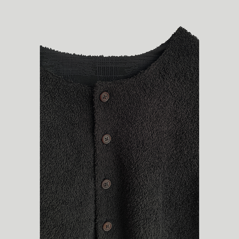 CHECK LAYERED TERRY CARDIGAN