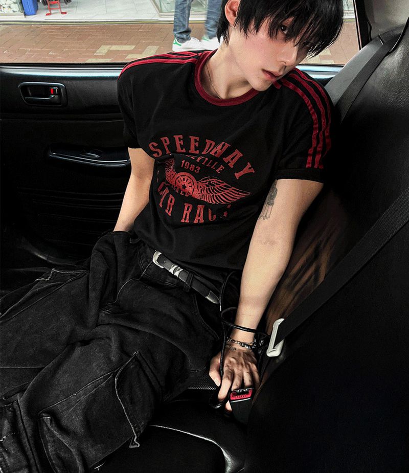 Printing Ringer Track Short Sleeve T-shirt