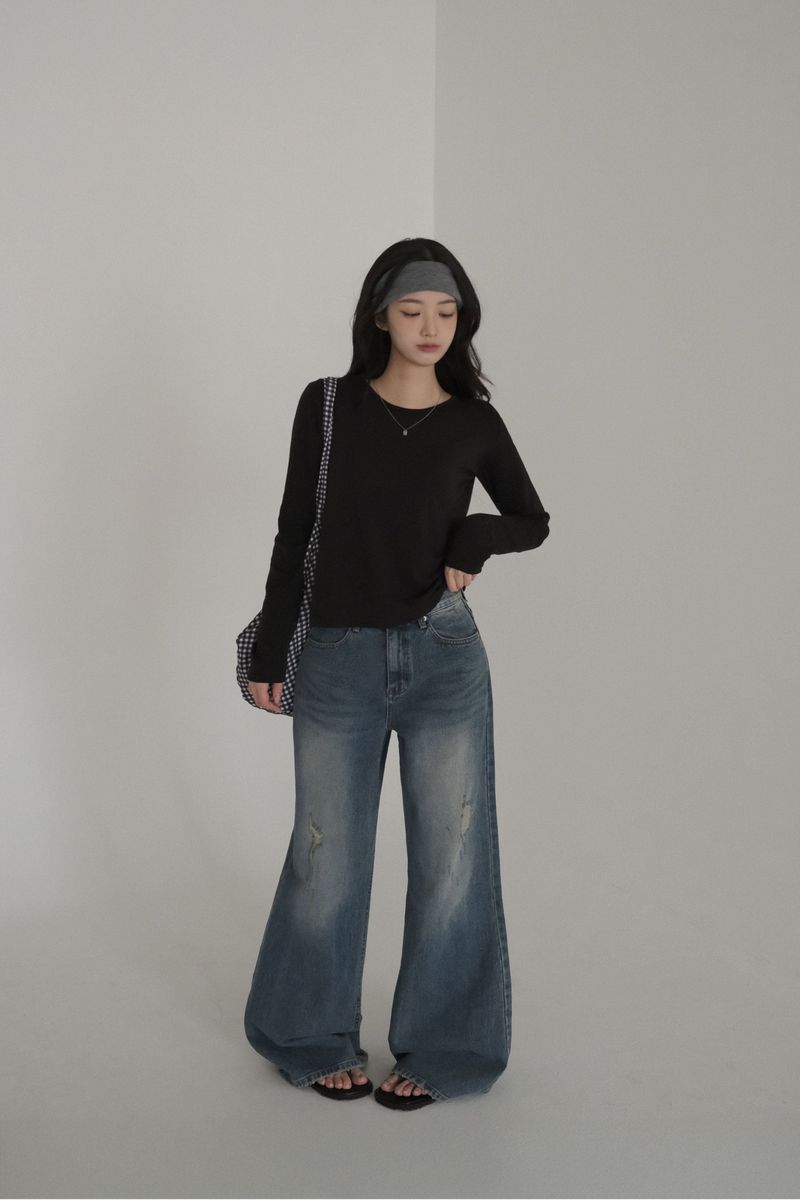 [MADE] Roxy, damaged semi-flared denim pants