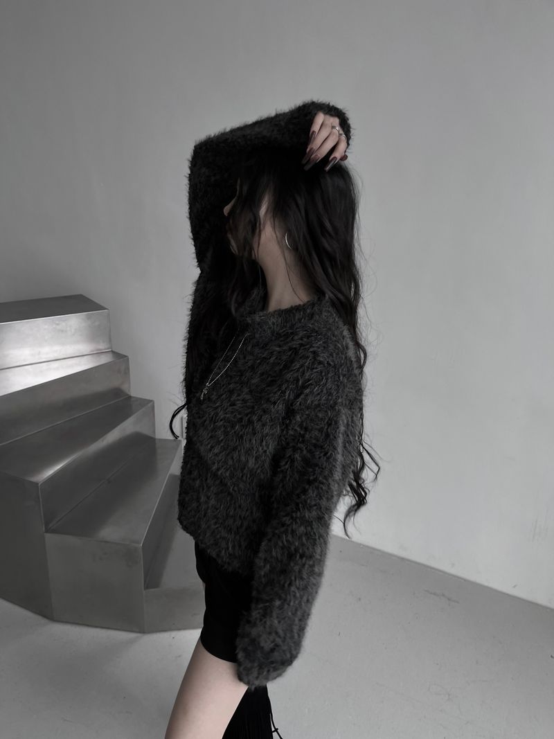 fuzzy airy round knit cardigan (2color)