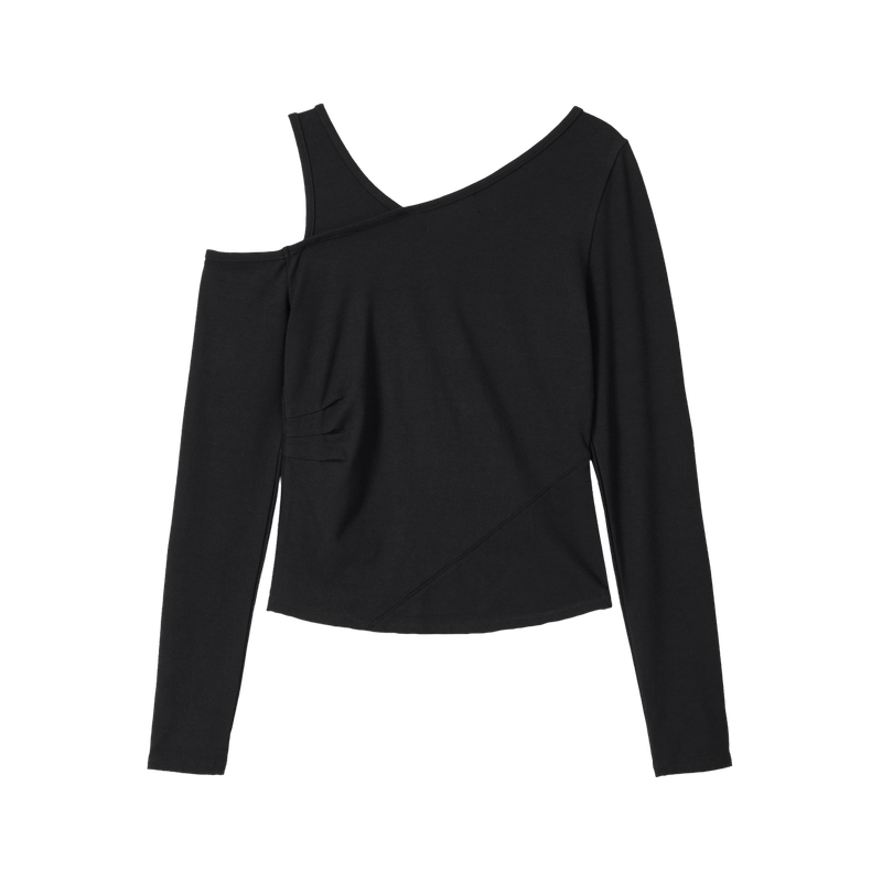 Cutout Layered Long Sleeve Tee - BLACK