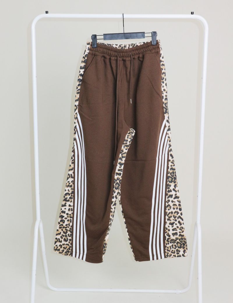 Leopard leopard print diagonal coloring track jogger pants