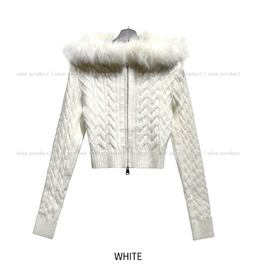 Rinco Cable Knit Fur Hood Zip-Up