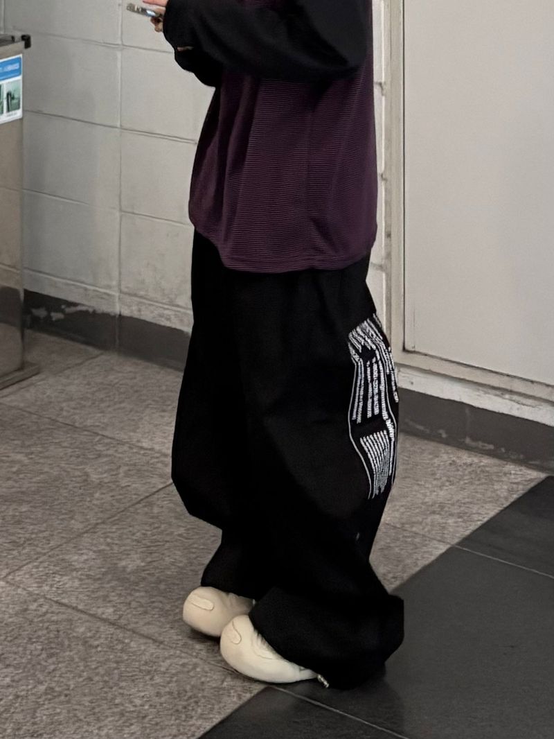 back code cotton wide pants