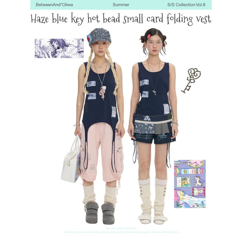 BETWEENANDxOliwa Summer haze blue key-shaped bead accent top – a layered, strapless women’s tank top