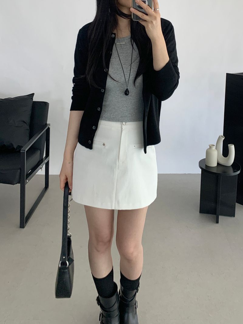 Obdi Elastic Waist A-line Mini Skirt