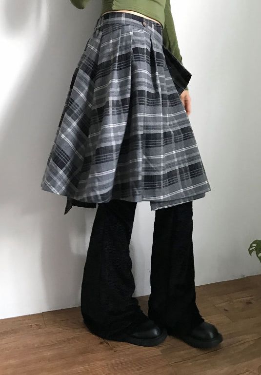 PLAID LAYERED WRAP SKIRT