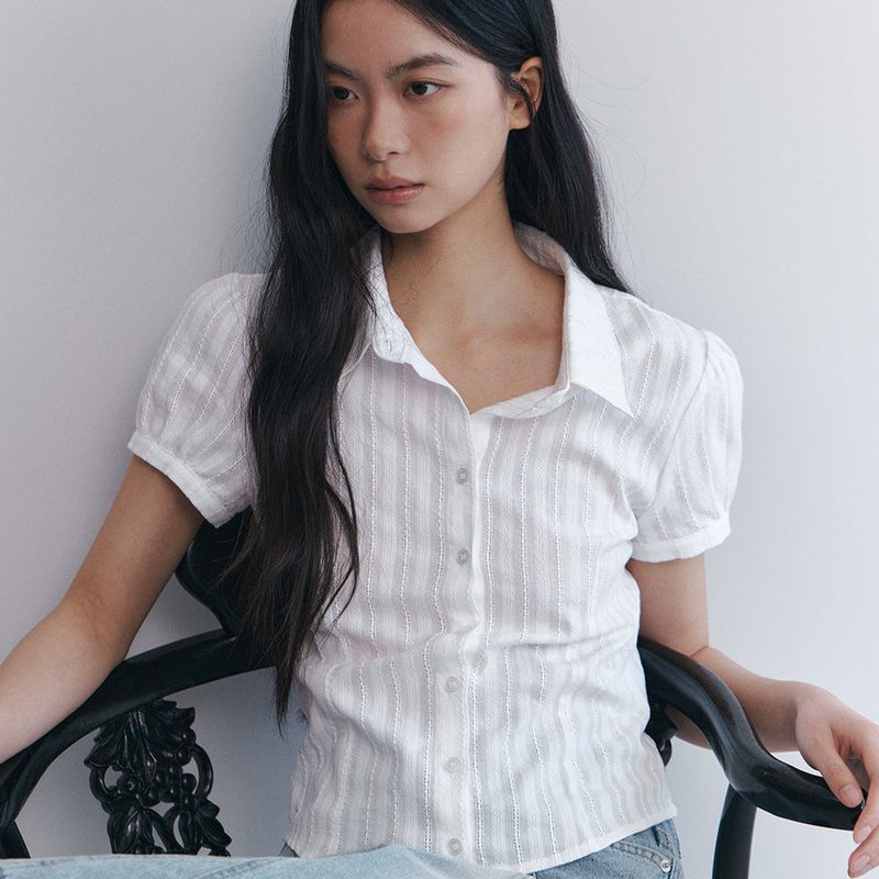 Curetty（キュリティ）の「C COTTON JACQUARD HALF BLOUSE_WHITE（Tops）」