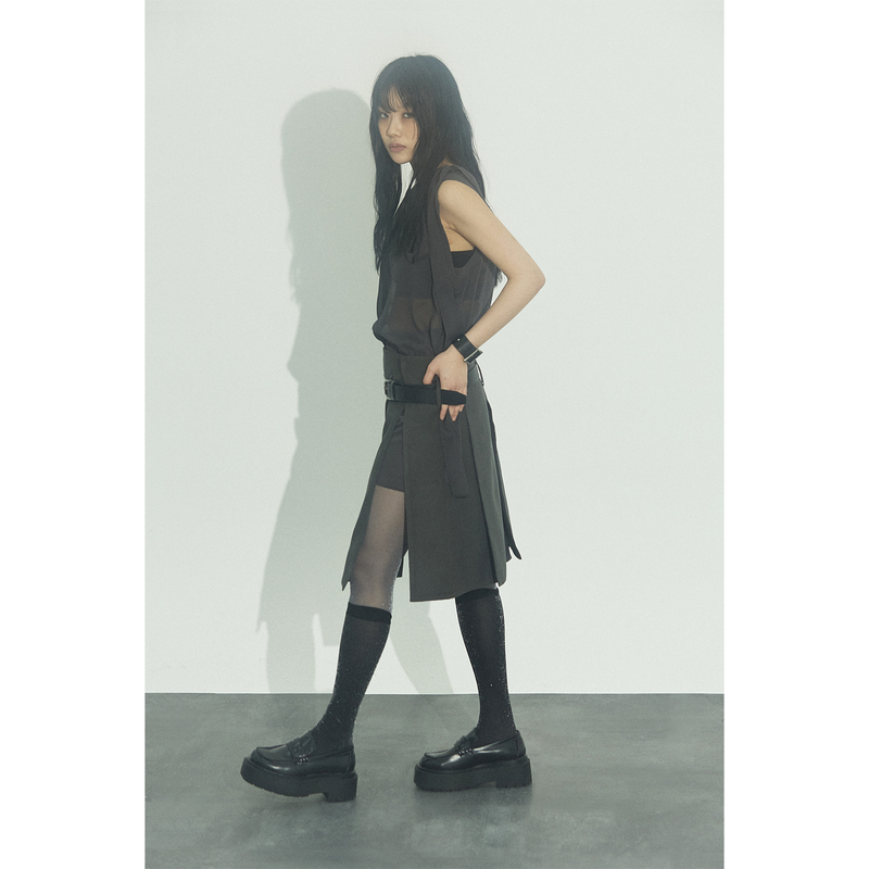 RIBBON MINI DRESS: CHARCOAL