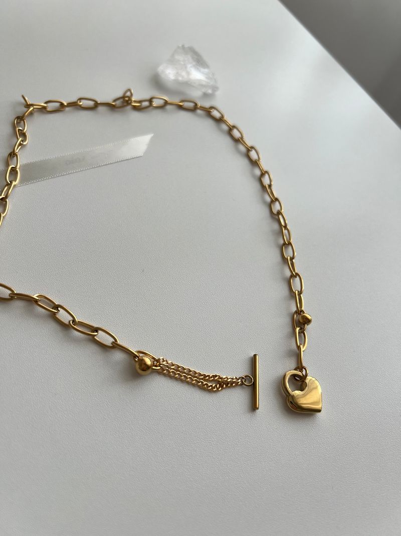 jm Heart Lock Stainless Steel Bold Chain Ball Coin Short Long Necklace