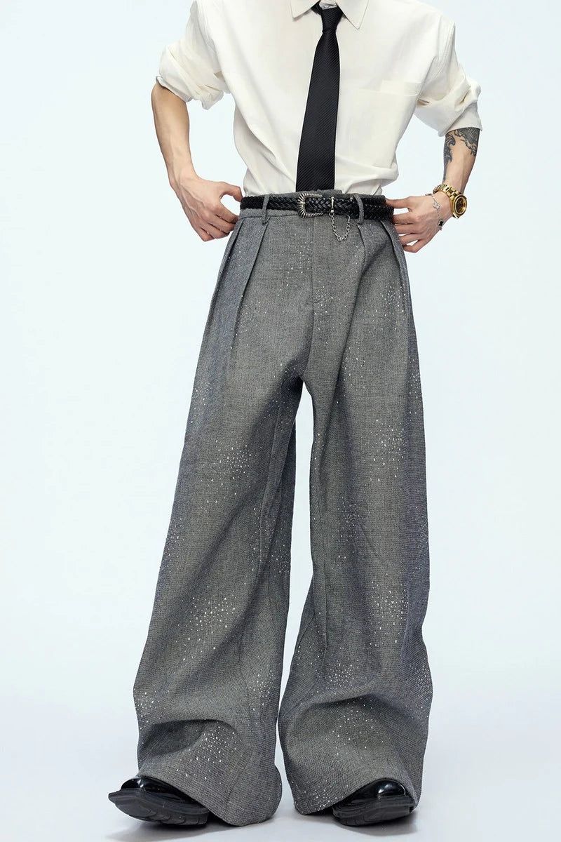 Rhinestone Sequin Pleated Trousers