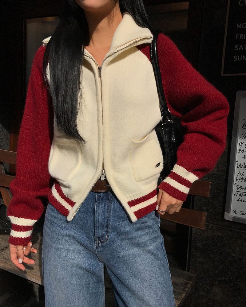 [ORIGINAL] Tard Color-Block Raglan Knit Zip-Up