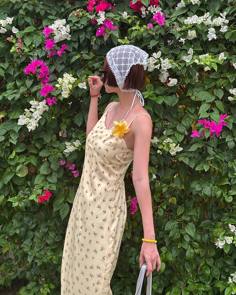 Lemon Flower Maxi Bustier Long Dress