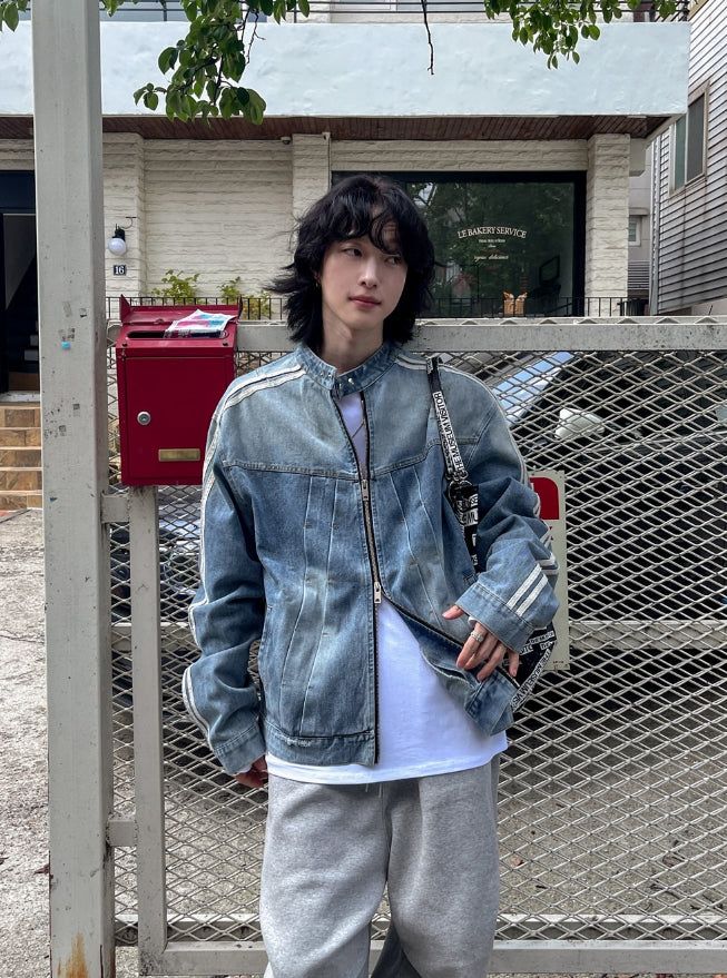 Wings Track Gradient Pinch Denim Jacket