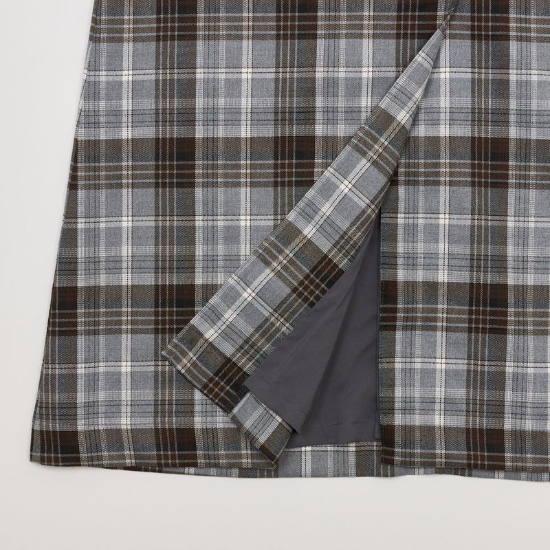 CHECK SLIT LONG SKIRT GRAY