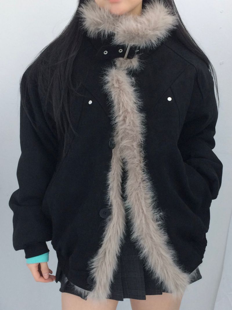 Milkfur high neck suede jumper