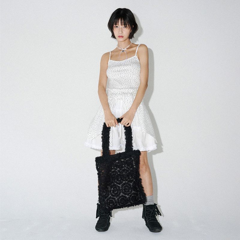 SEE-THROUGH TULLE SHOULDER BAG  (Black)
