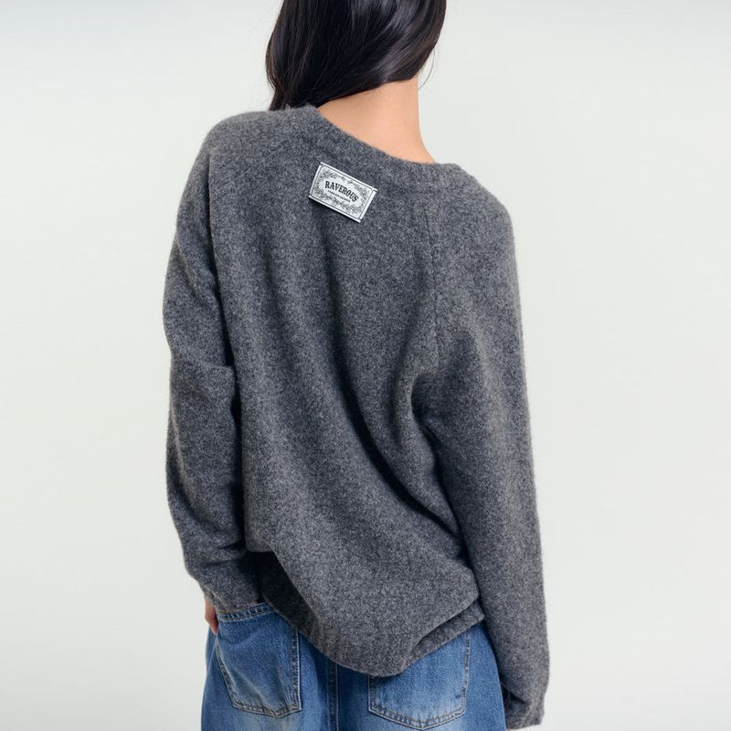 Soft Brushed V-Neck Knit Charcoal