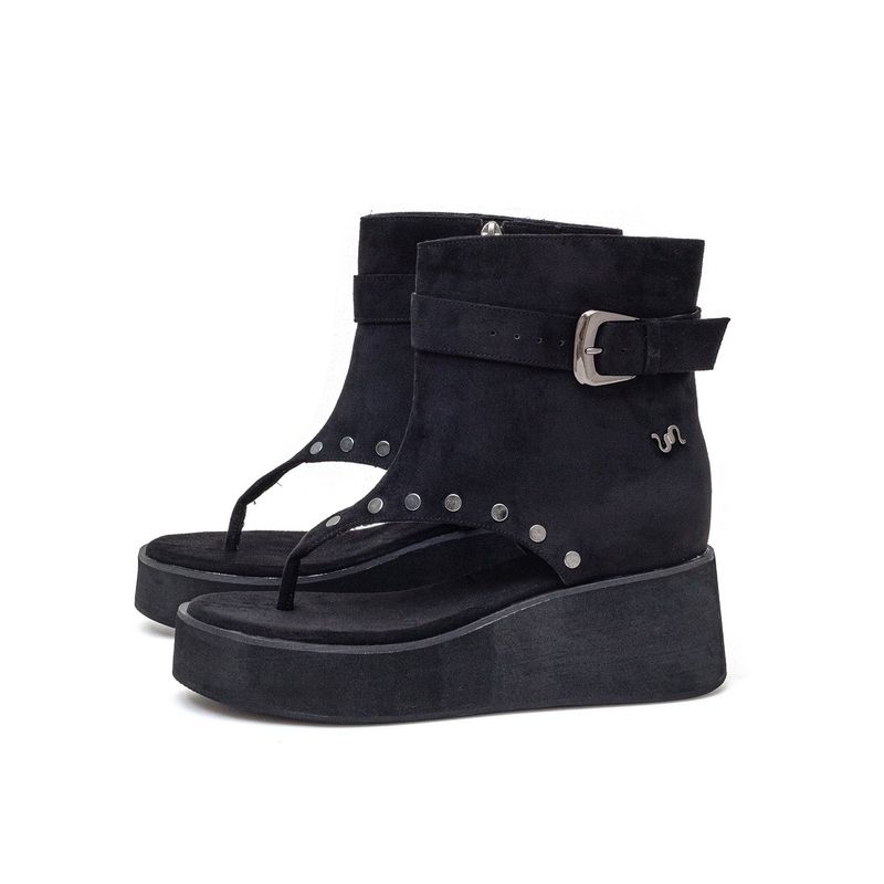 Studded Platform Sandal Boots(Black)