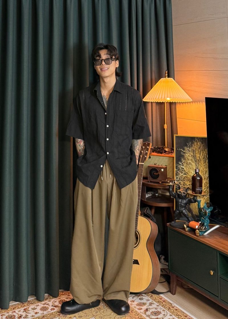 Planned Banding One-Tuck String Slacks