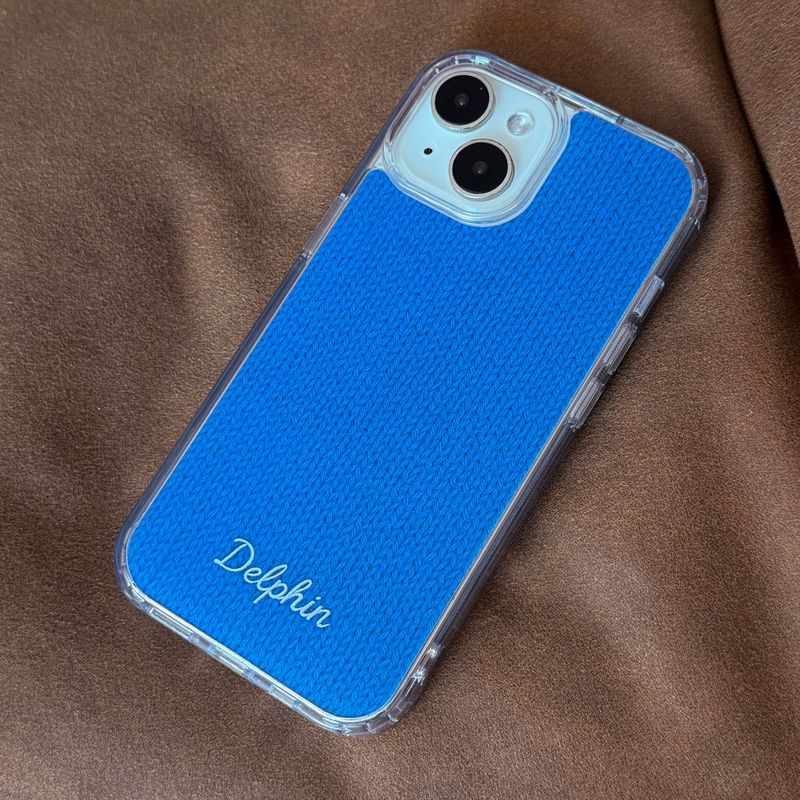 EMBROIDERY KNIT HARD JELL CASE _ BLUE