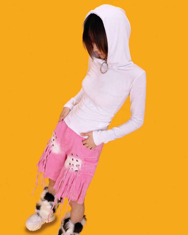 angry eyelet wide half pants - pink