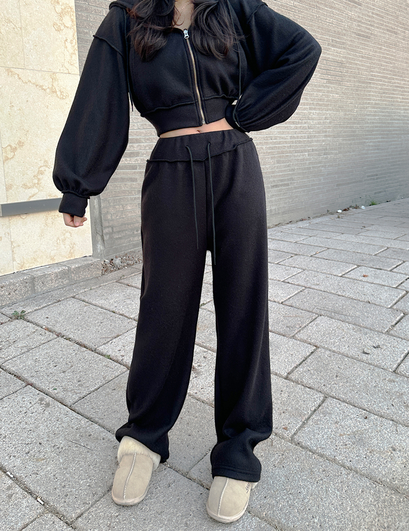 (ZIP-UP & PANTS SET!) 4 COLORS THICK FLEECE RIBBED CROPPED TRAINING PANTS