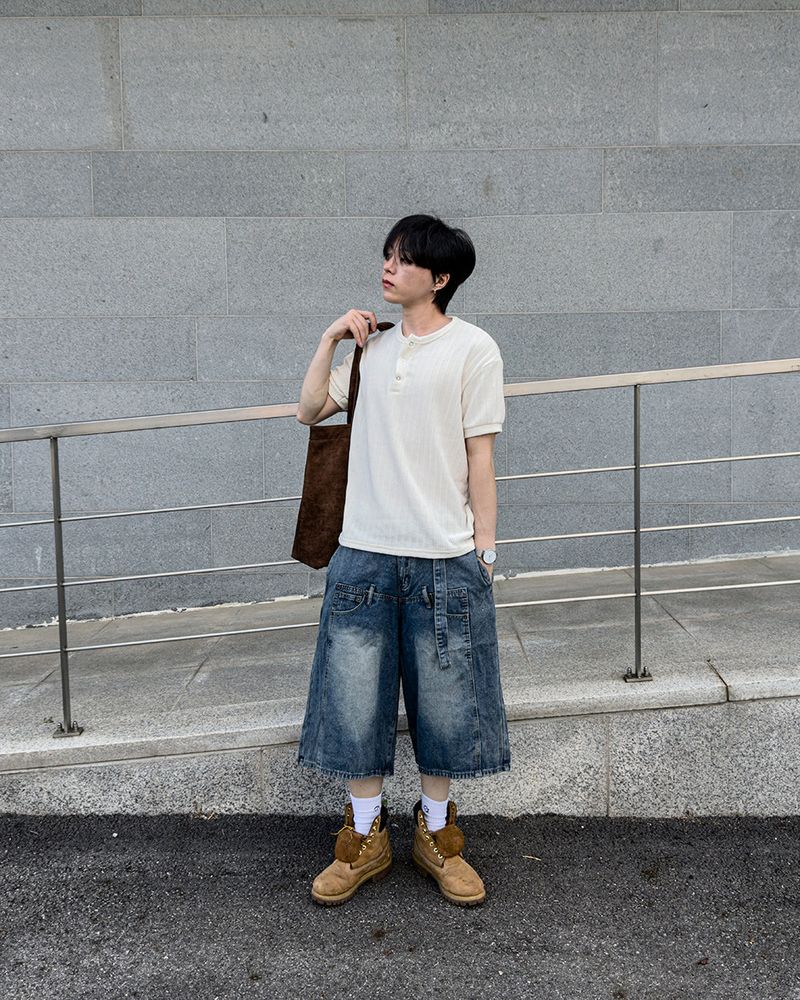 Beltic Asymmetric Pocket Bermuda Denim